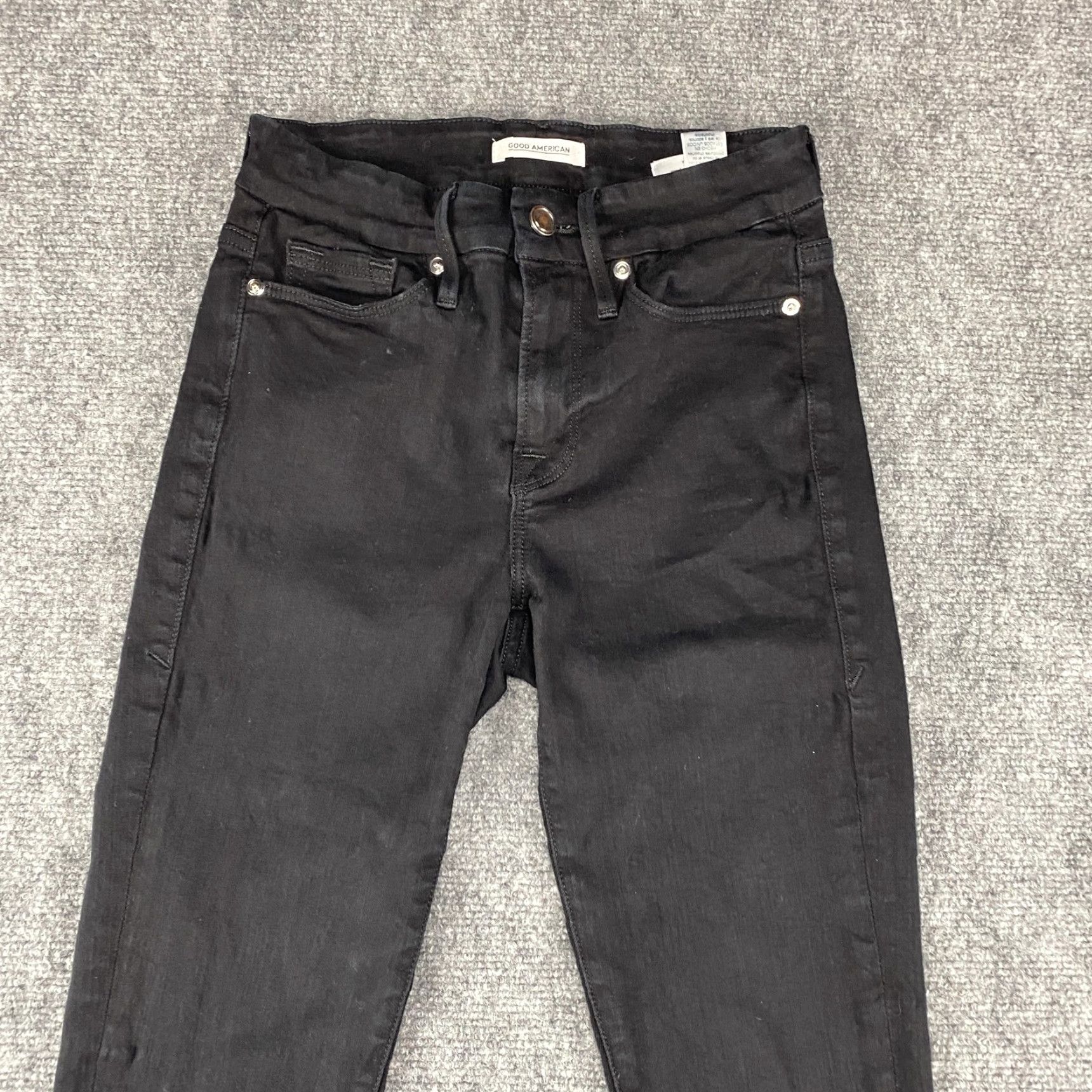 Good American Good American Jeans Womens 0/25 Black Skinny Stretch Denim High Rise 5-Pocket Zip Closed Slim Leg Jeans Womens Size 42" / US 20 - 3 Thumbnail