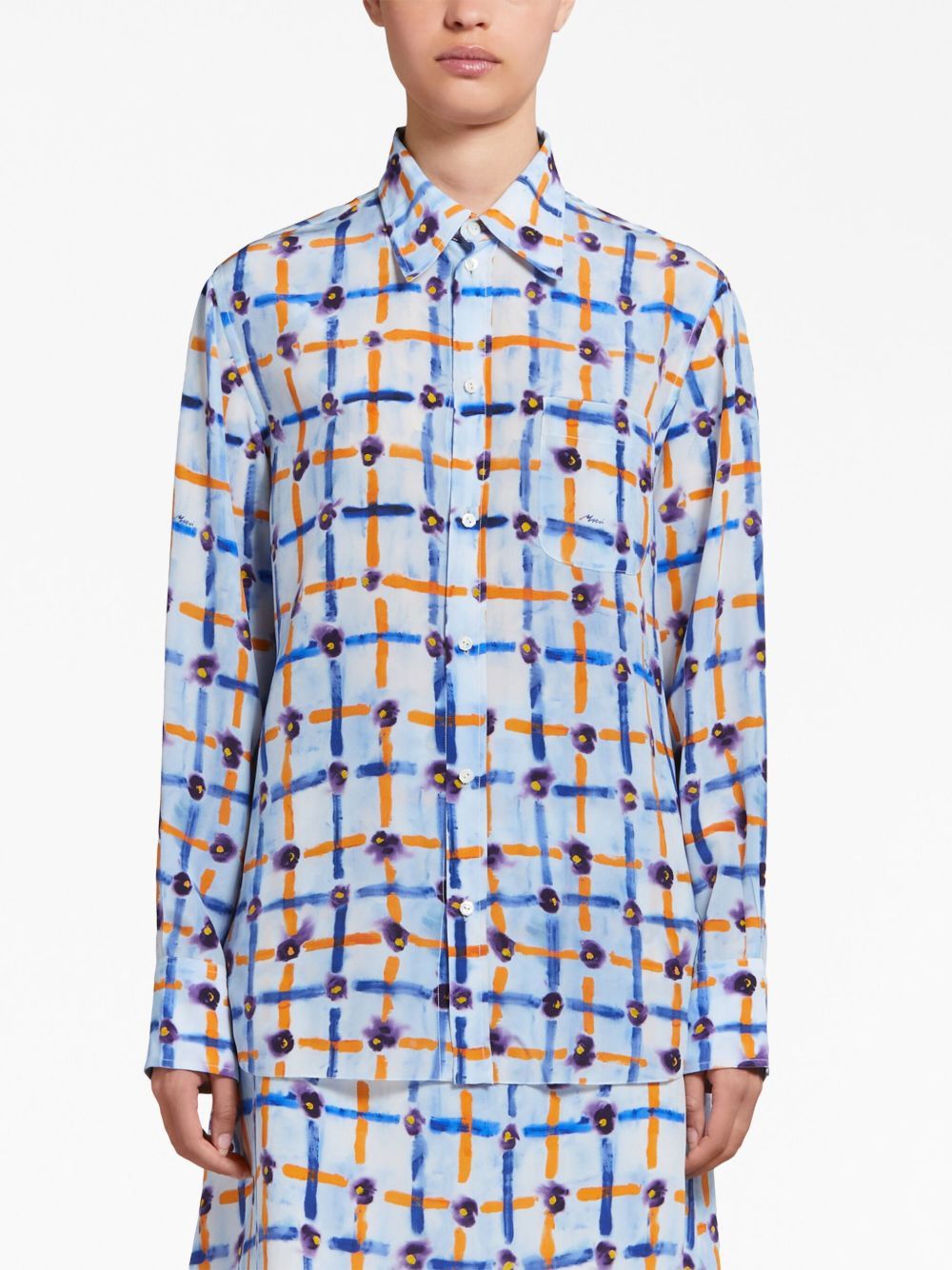 Marni o1w1db10125 Print Pointed Collar Silk Shirt in Multicolor Size S / US 4 / IT 40 - 2 Thumbnail