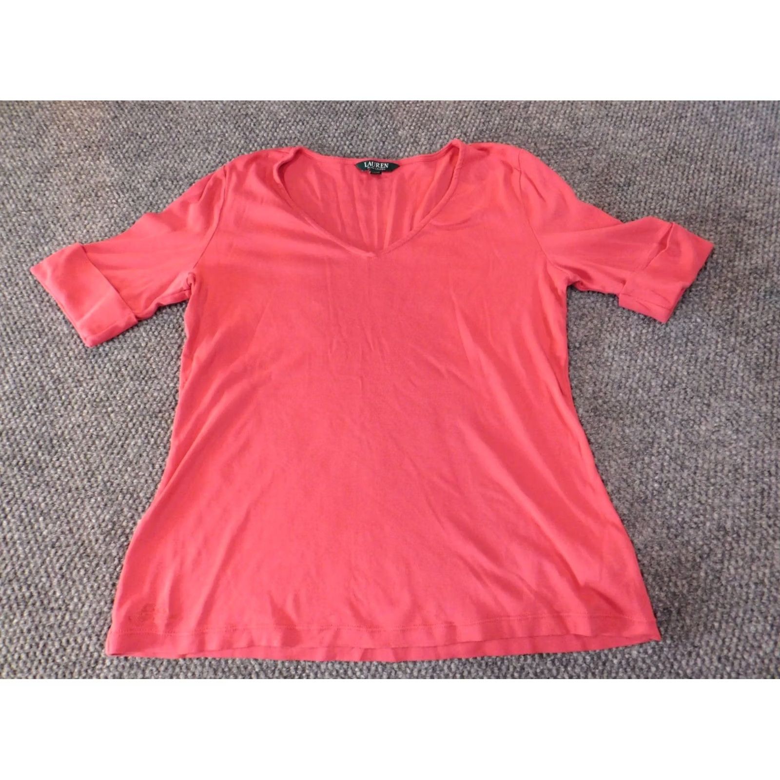 Ralph Lauren Lauren Ralph Lauren Womens Blouse L Pink Crew Neck Short Sleeve Pullover Knit 100% Cotton Casual Button Basic Classic Regular Size L / US 10 / IT 46 - 2 Thumbnail