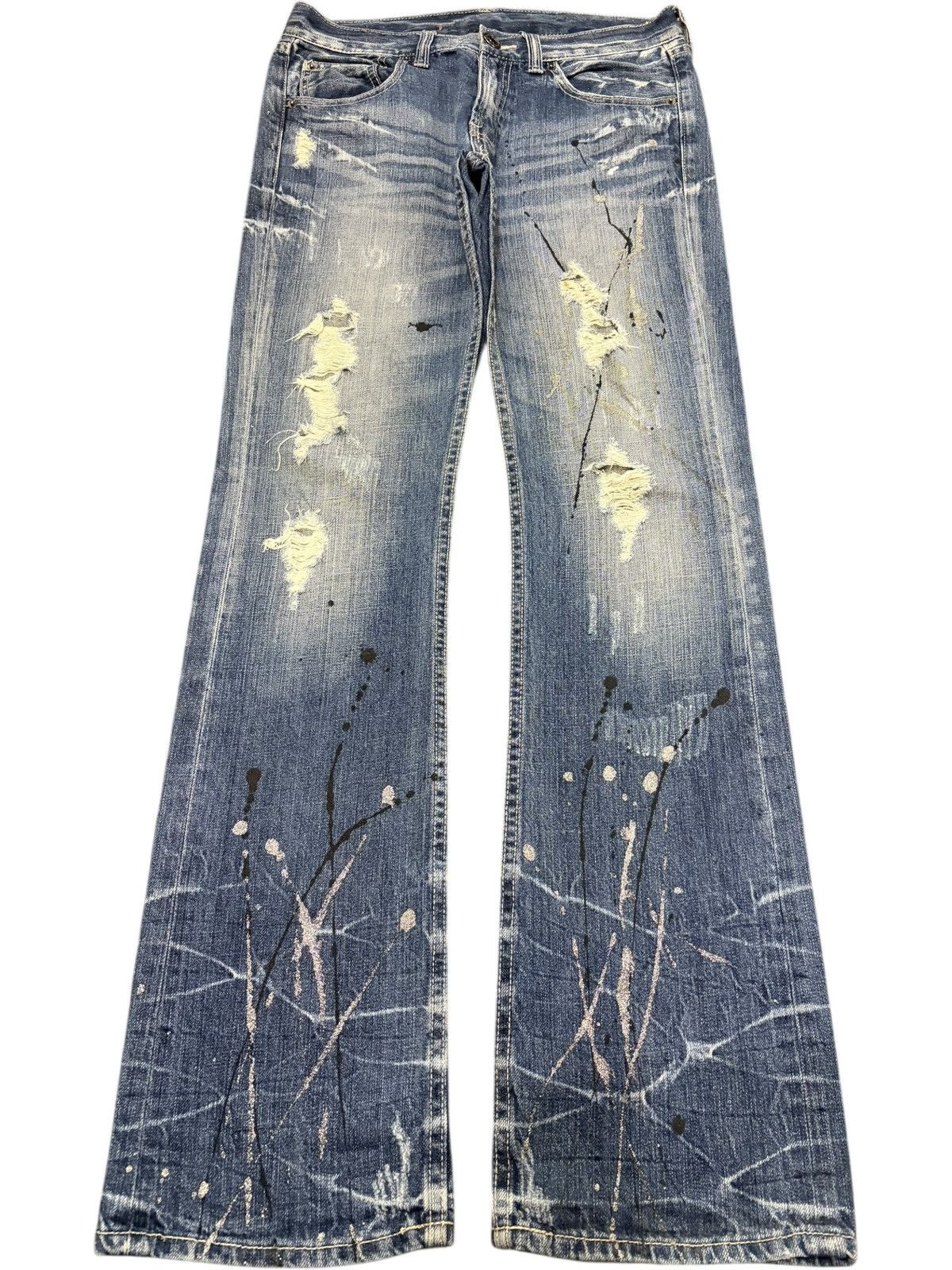 If Six Was Nine Vintage Japanese Brand Painted Distress Flare Jeans Size 31" - 1 Thumbnail