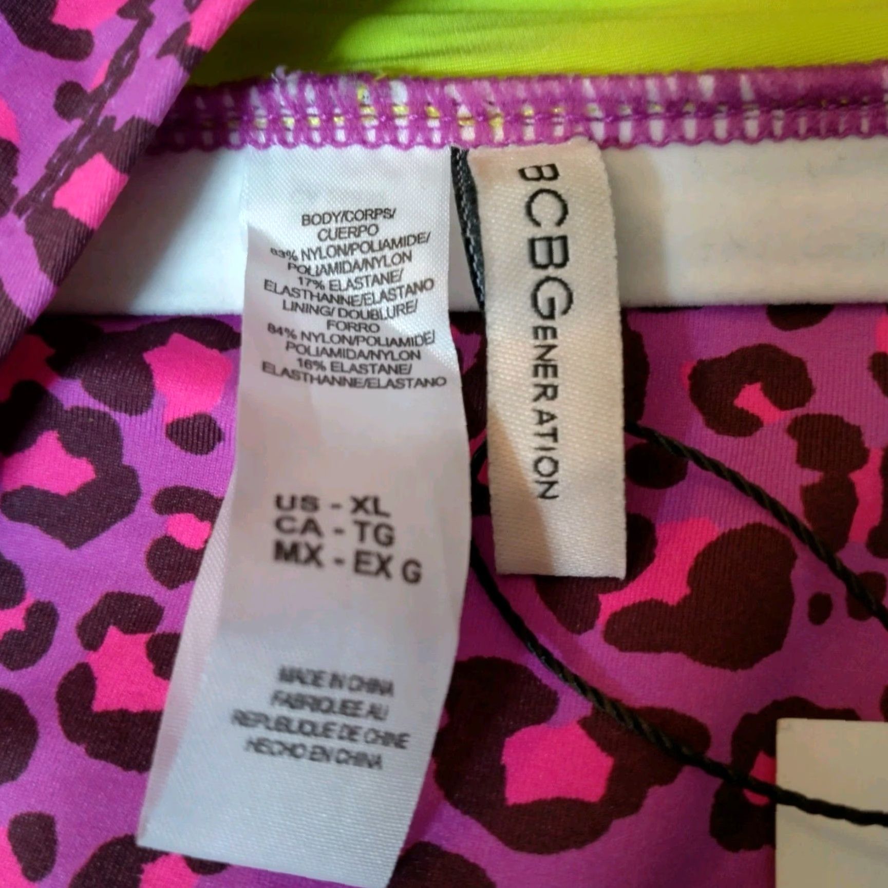 BCBGeneration BCBGeneration Bandeau Bathing Suit XL Purple Pink Animal Print Neon Womens Size XL / US 12-14 / IT 48-50 - 6 Thumbnail
