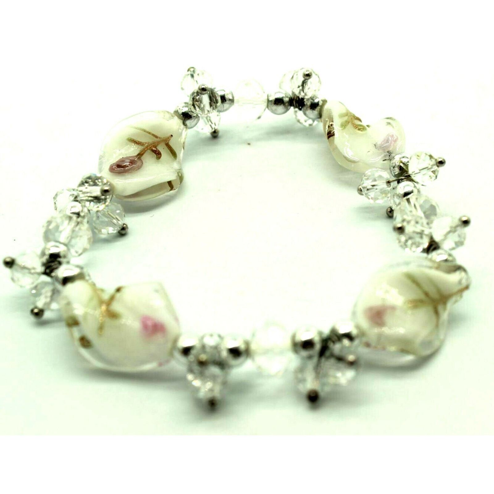 Other 2 Crystal Glass Stretch Bracelets • Clear Golden Tan White Size ONE SIZE - 3 Thumbnail