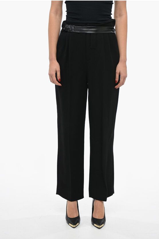 image of The Mannei Loose Fit Double Pleat Wool Pants in Black, Women's (Size 26)