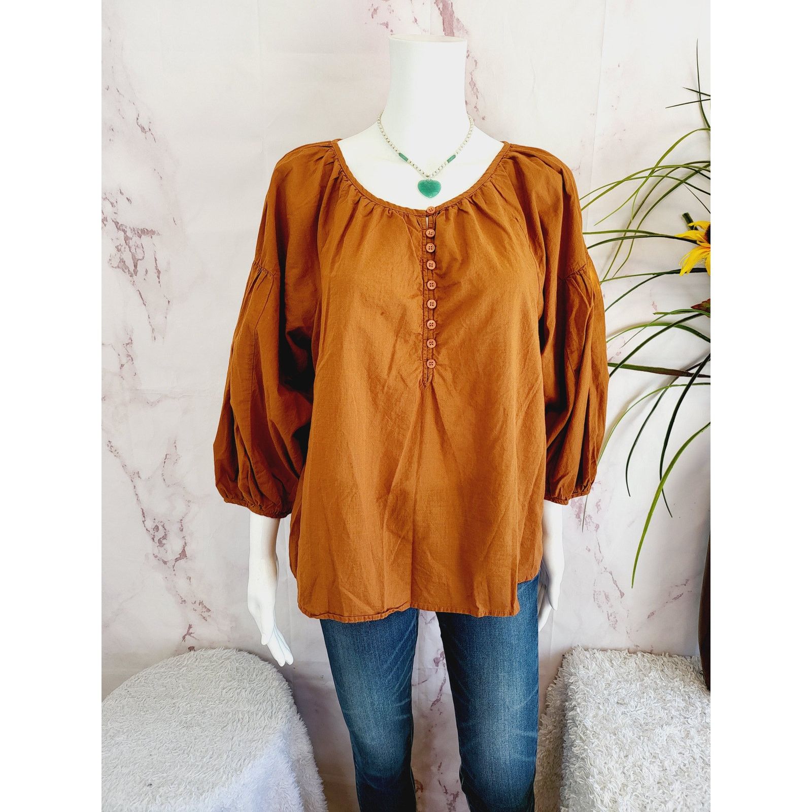 Michael Stars Michael Stars Alexa Balloon Sleeve Blouse - Orange - M Size M / US 6-8 / IT 42-44 - 2 Thumbnail