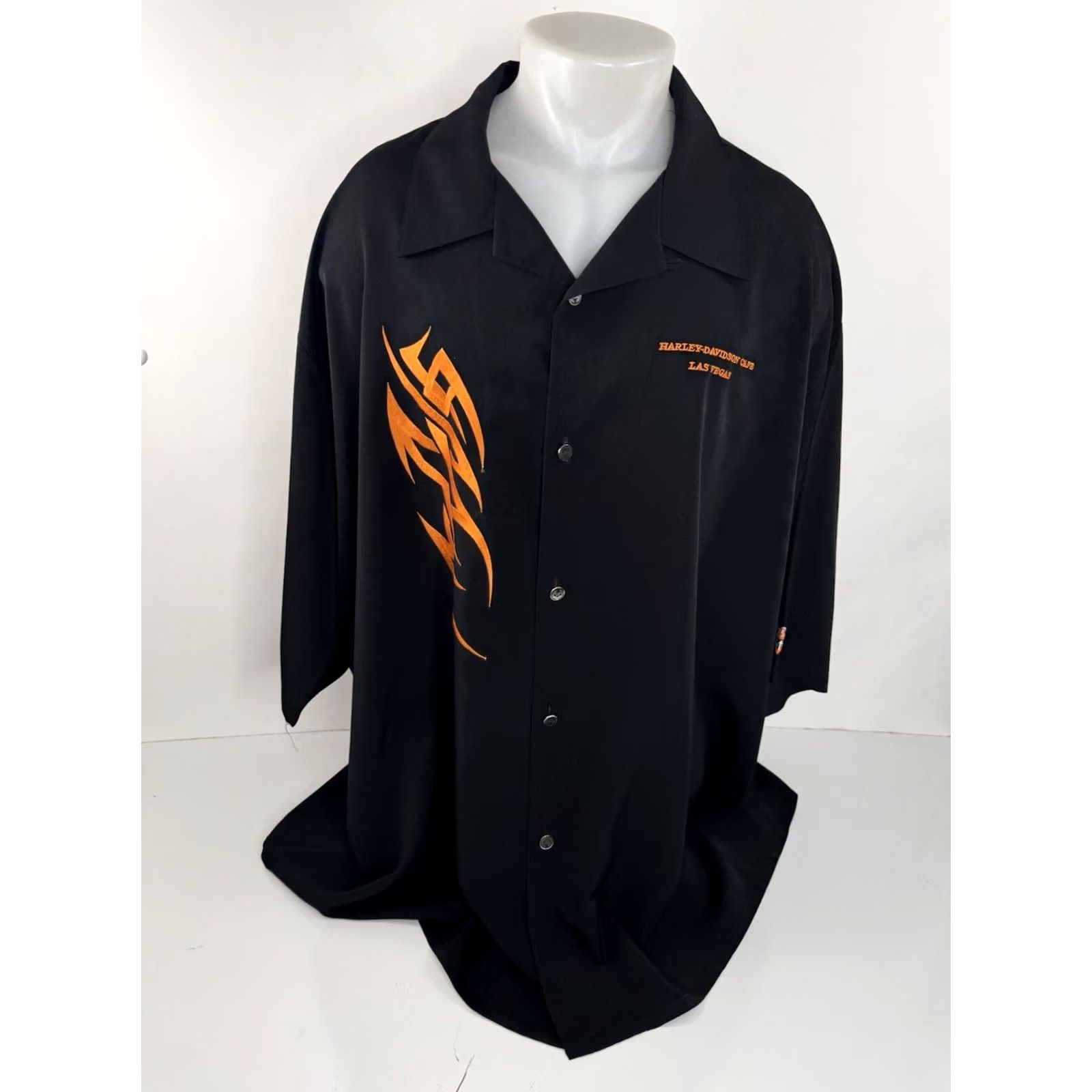 Harley Davidson Harley-Davidson Shirt 5XL Black / Orange Embroidered Biker Cafe Las Vegas Button-Up Short Sleeve Mens Included Size: 5XL Women? No Girls? No Size US XXL / EU 58 / 5 - 2 Thumbnail