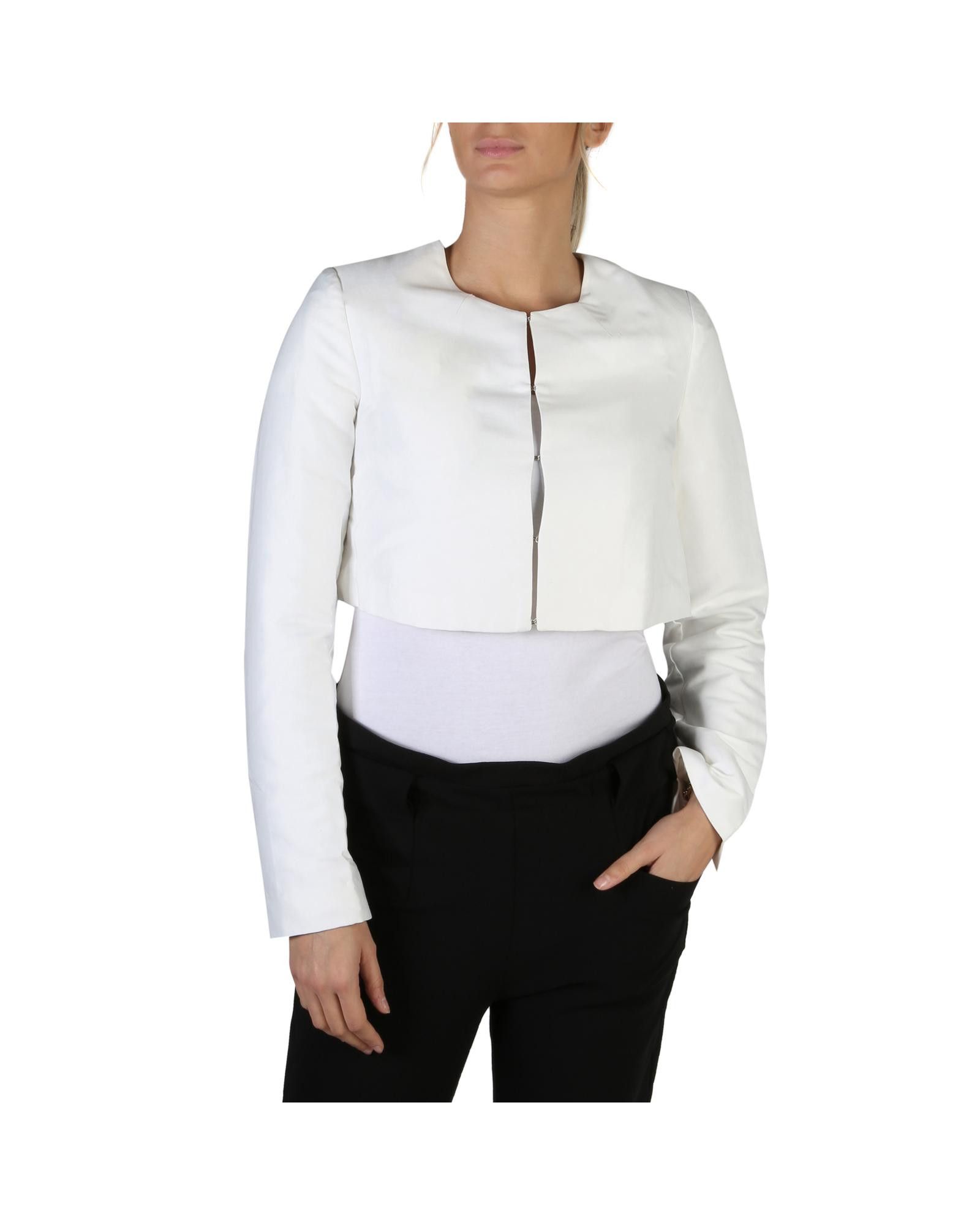 image of Guess Front Fastening Long Sleeve Cotton Blend Jacket in White, Women's (Size Small)