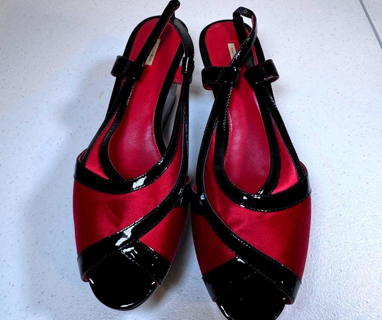 Designer Stylish Max Studio Red and Black Patent Slingback Wedges Size US 10 / IT 40 - 1 Thumbnail