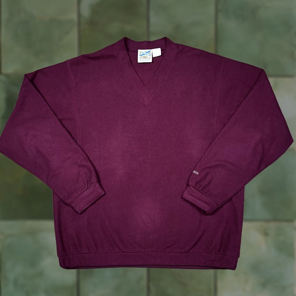 Vintage VINTAGE Travel Smith Sweatshirt Mens XL V-Neck Burgundy Fleece Embroidered Logo USA 90s Size US XL / EU 56 / 4 - 1 Thumbnail