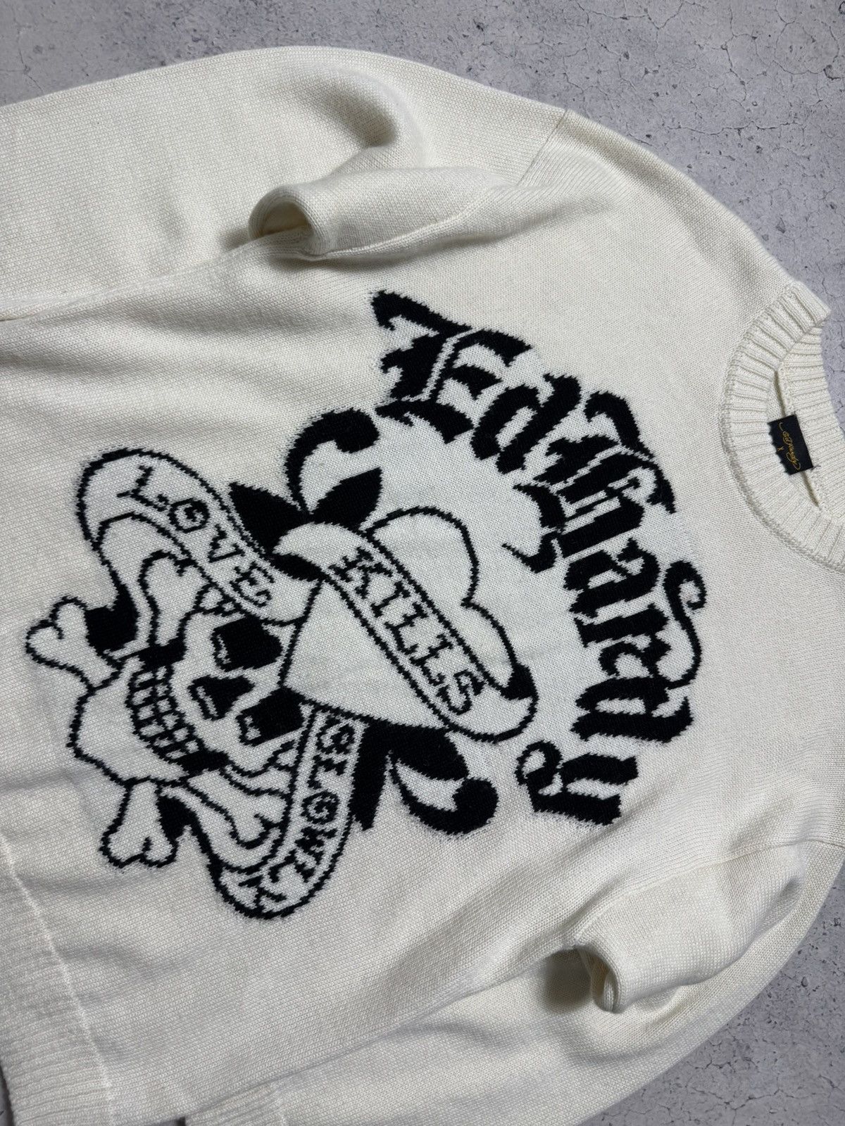 Ed Hardy Ed Hardy Big Logo Knitted Sweater Big Logo Cream Oversize Size US XS / EU 42 / 0 - 5 Thumbnail