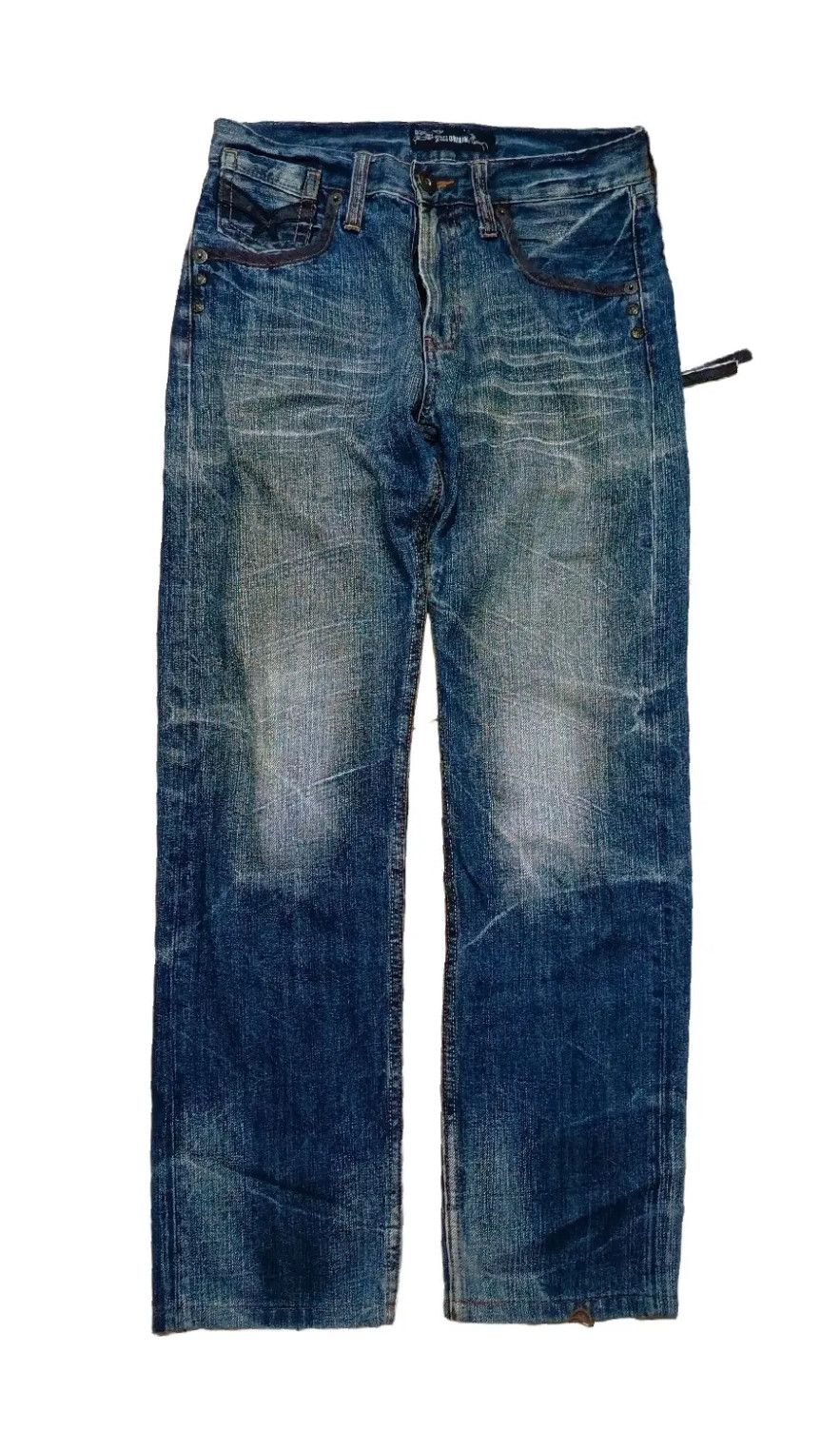 Tornado Mart JAPAN BRAND ORIRIN DIRTY WASH DENIM WITH LEATHER Size US 31 - 10 Thumbnail