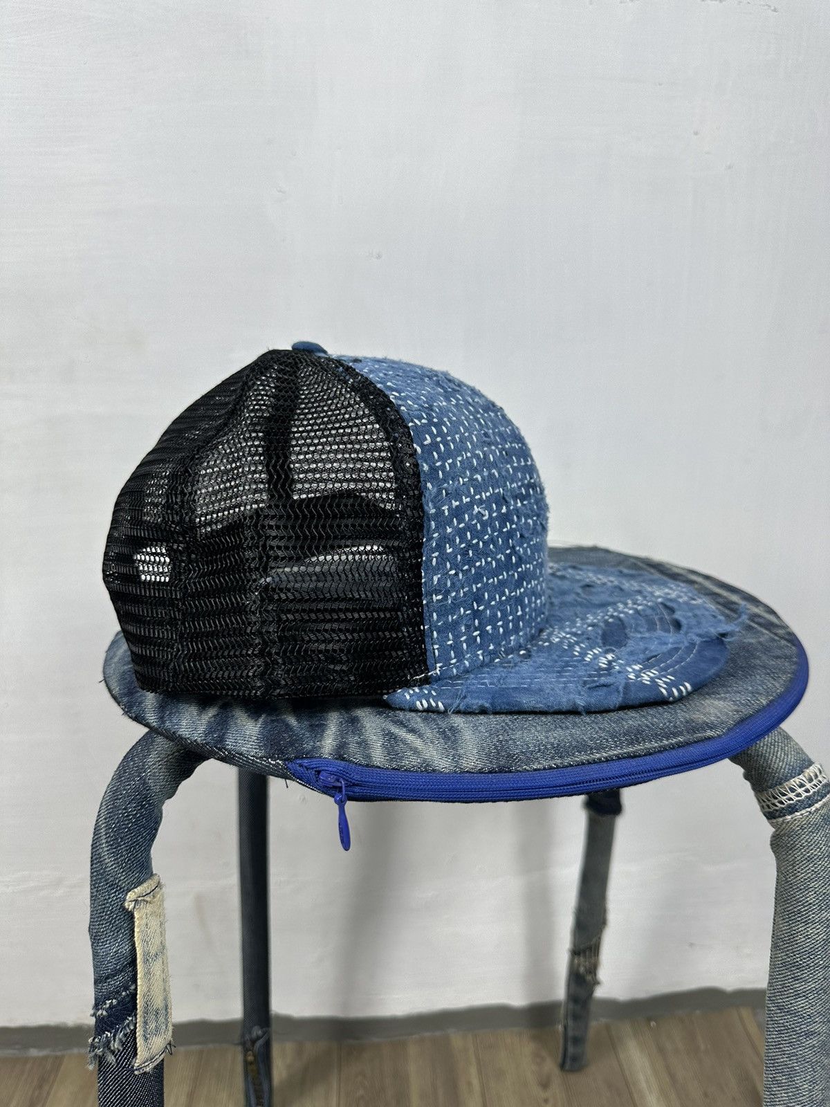Handmade Custom Made Distressed Patchwork Boro Trucker hats Size ONE SIZE - 3 Thumbnail