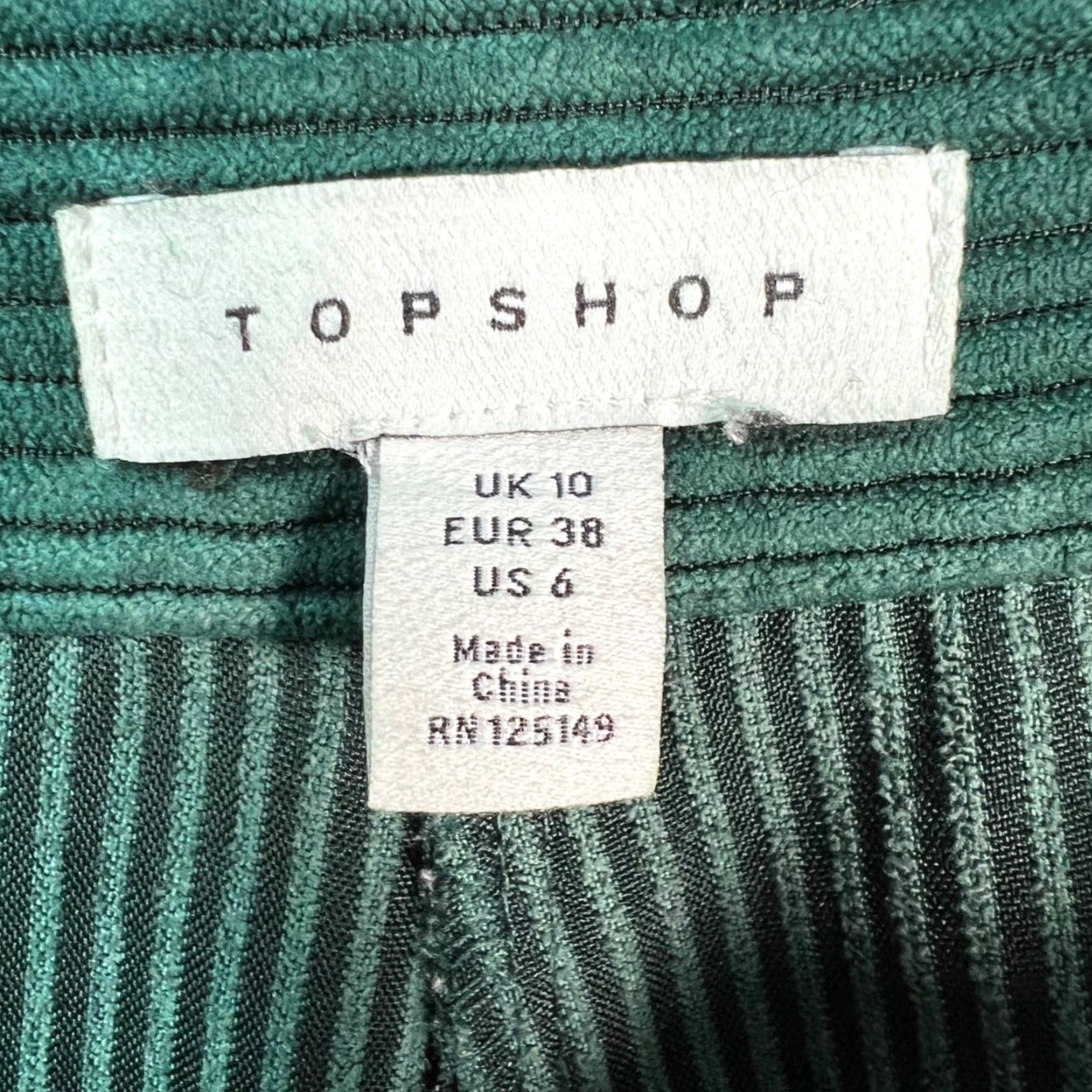 Topshop Topshop Womens 6 Green Corduroy High-Waisted Trousers Pleated Pants Shirt/Nylon Polyester Chino Style Pockets Casual Womens Size 28" / US 6 / IT 42 - 3 Thumbnail