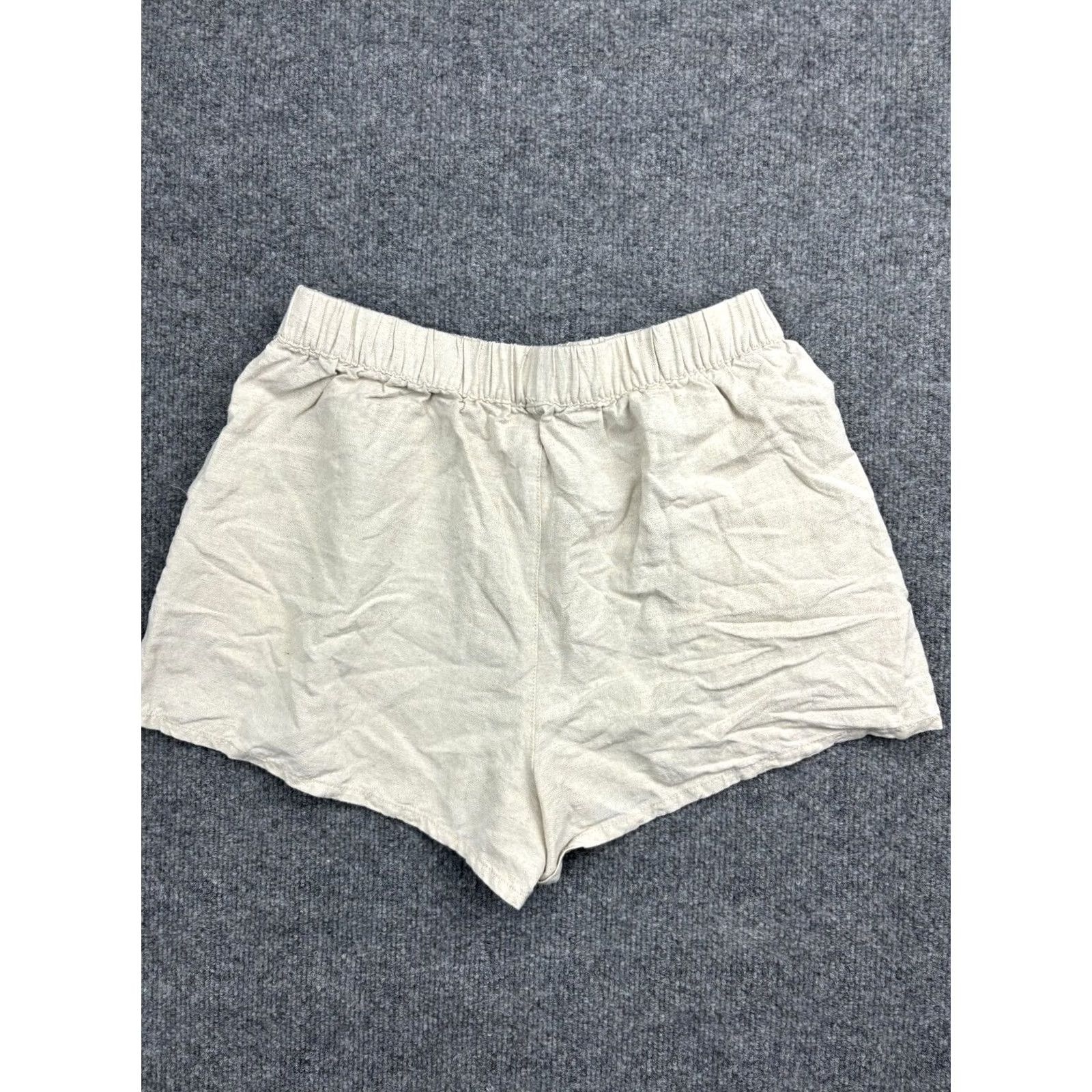 Rhythm Rhythm Classics Shorts Women's 6 Beige Linen Blend Pull On Hi Rise Elastic Waist Pockets Beach Fashion Size 28" / US 6 / IT 42 - 7 Thumbnail