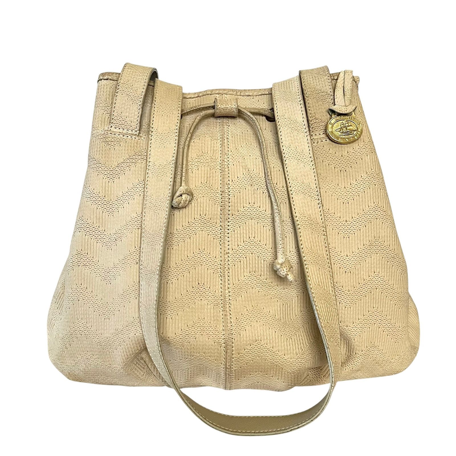 BRAHMIN × Vintage Brahmin Vintage Chevron Embossed Cream Leather Bucket Bag Size ONE SIZE - 1 Thumbnail