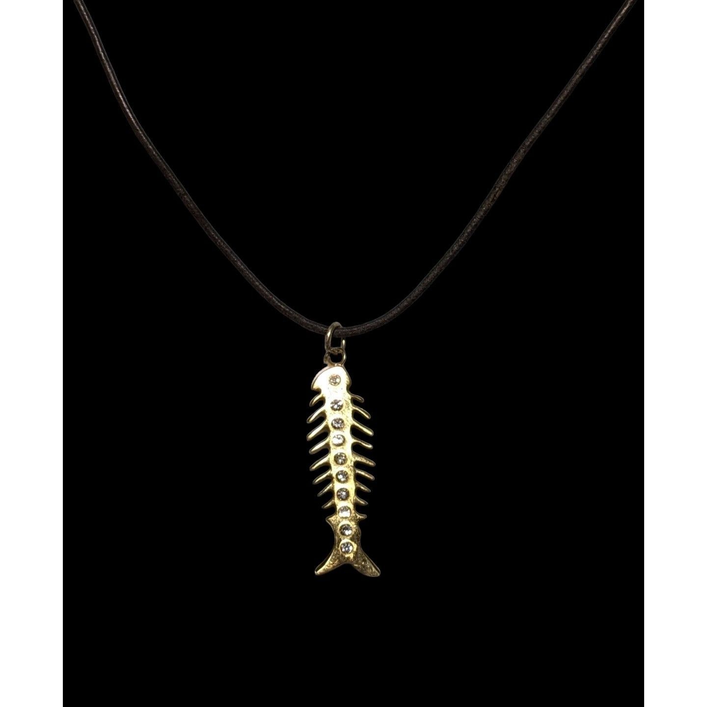 Other Glam Goth Fishbone Gold Sterling Pendant Necklace Size ONE SIZE - 4 Thumbnail
