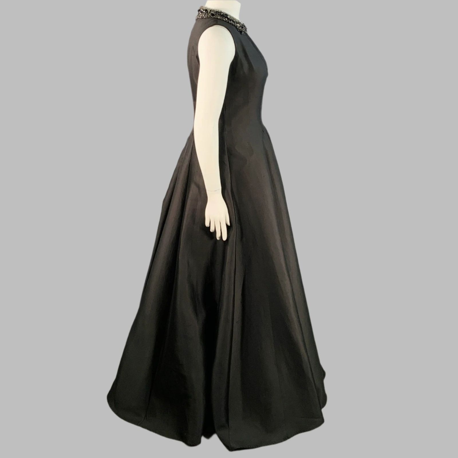 Rachel Gilbert Black Silk Cotton Rhinestone Collar Long Evening Gown Size XL / US 12-14 / IT 48-50 - 3 Thumbnail