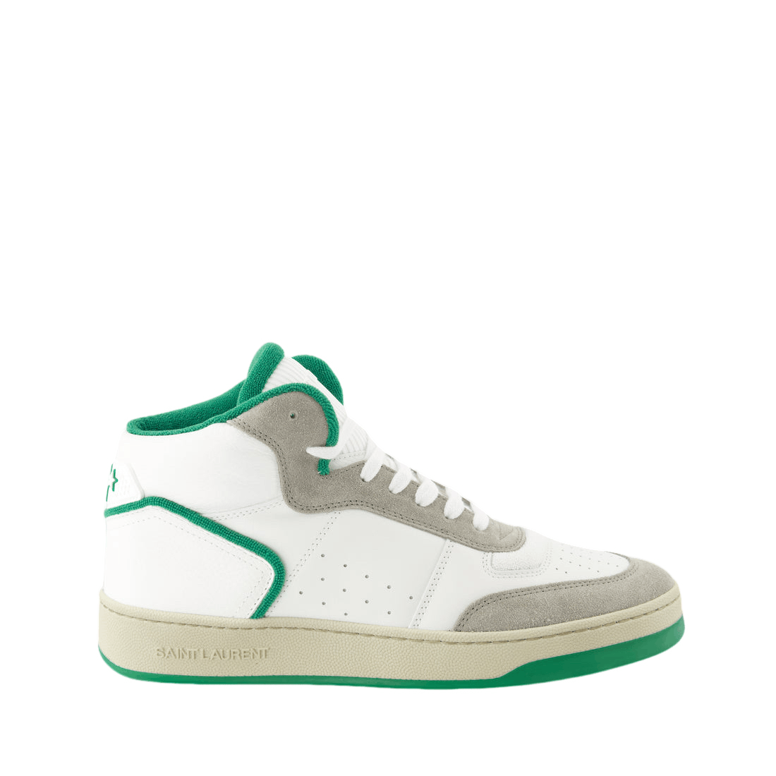 SAINT LAURENT SL/80 White/Green Canvas/Leather Sneakers