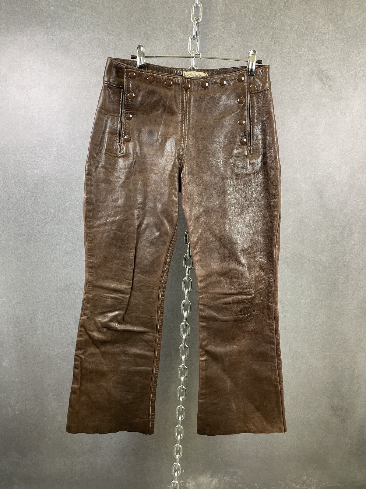 image of Vintage 60S Fall Front Leather Pants in Brown, Men's (Size 30)