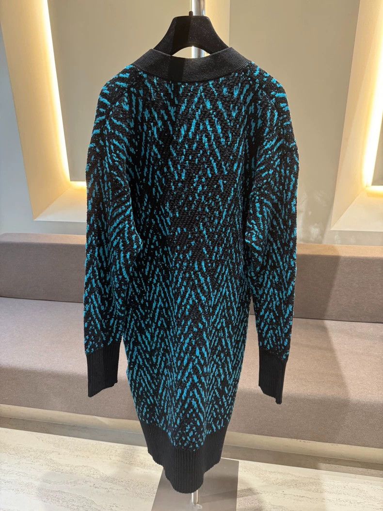 Versace Versace Blue and black patterned long wool cardigan button Size L / US 10 / IT 46 - 7 Thumbnail