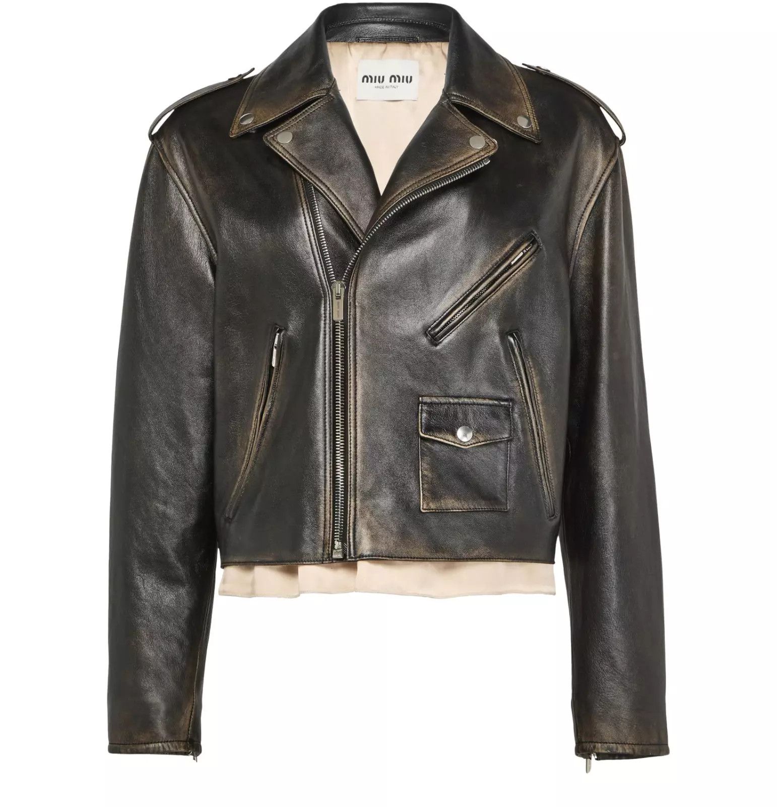 MIU MIU Mustard/Black Leather Biker Jacket New & Authentic