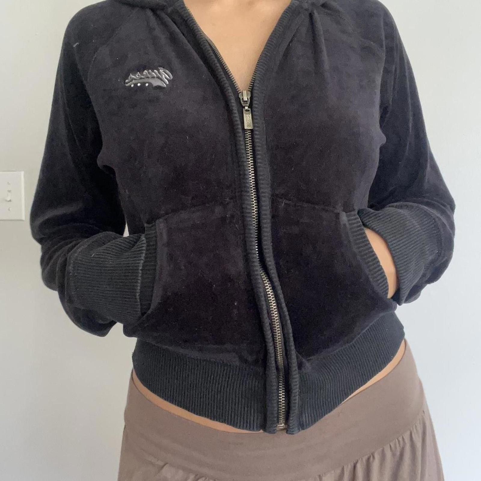 Guess Black velour zip-up jacket with a touch of glamour #y2k Size S / US 4 / IT 40 - 1 Thumbnail