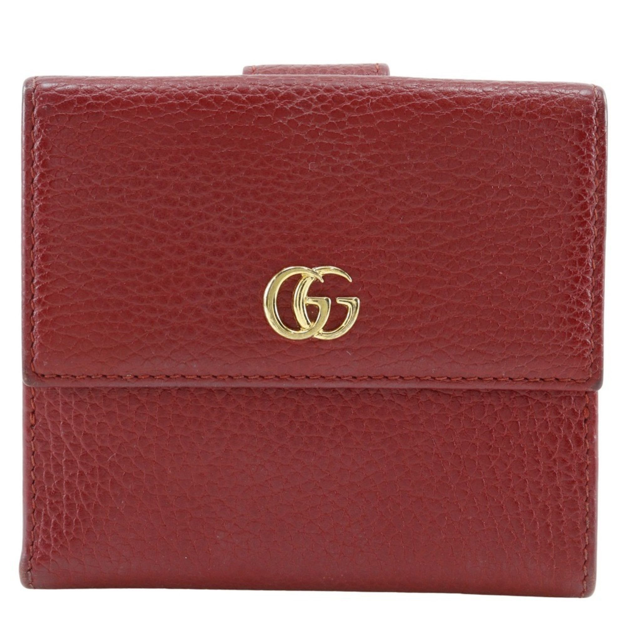 Gucci GUCCI GG Marmont Bi-fold Wallet 456122 Leather Red Snap Button Women's Size ONE SIZE - 1 Thumbnail