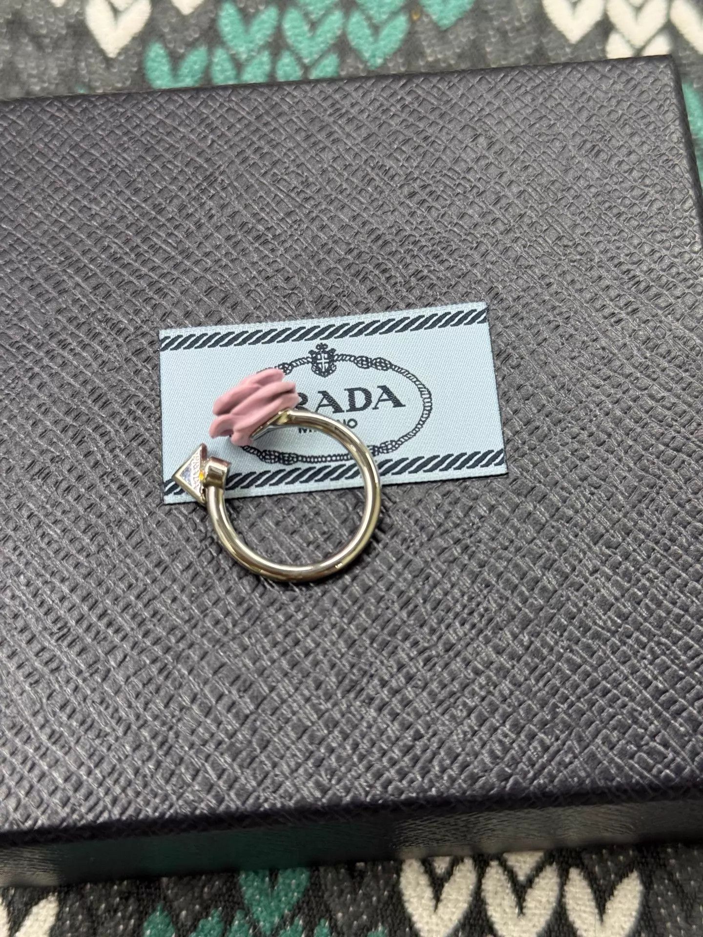 Prada Prada Pink Rose Enamel Adjustable Open Ring Size ONE SIZE - 3 Thumbnail