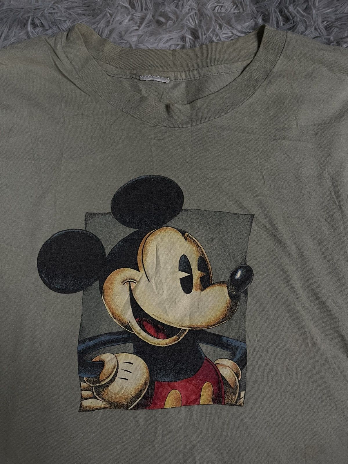 Disney VINTAGE 90s Disney Mickey Mouse Faded Olive Green Tees Size US L / EU 52-54 / 3 - 3 Thumbnail