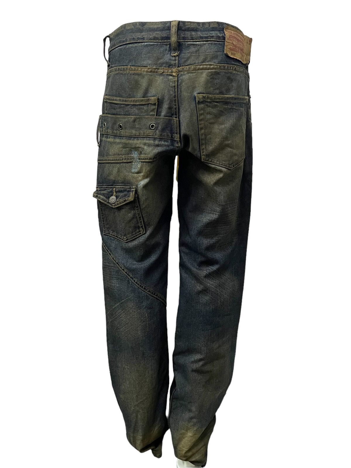 Hysteric Glamour × Levi's × Obelisk Levis 501 Asymmetrical Distressed Piercing Studded Mud Jeans Size US 32 / EU 48 - 4 Thumbnail