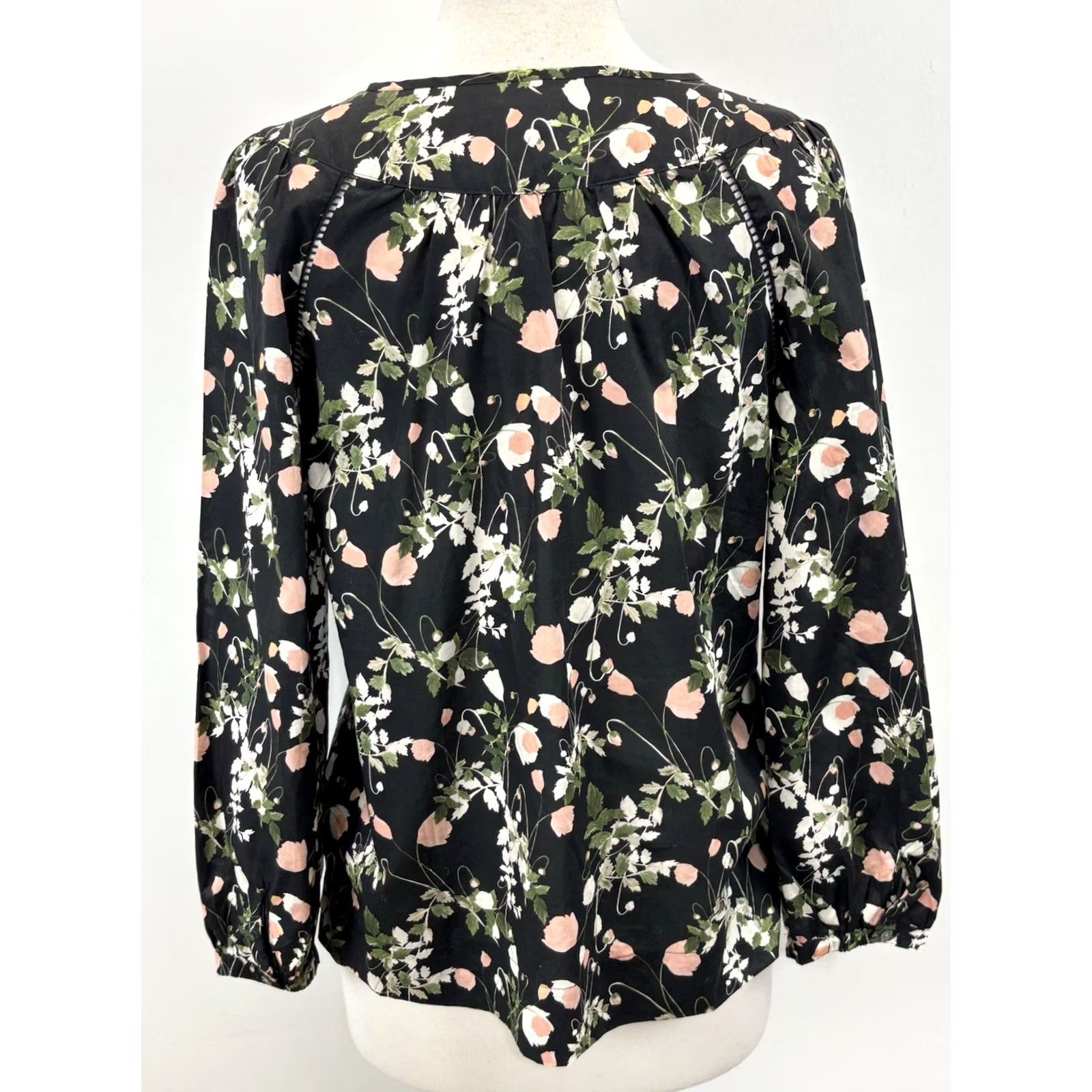 Vintage J Crew I. Crew X Liberty Of London Floral Point Sur Peasant Top Blouse Women’s S Black Cottage Size S / US 4 / IT 40 - 3 Thumbnail