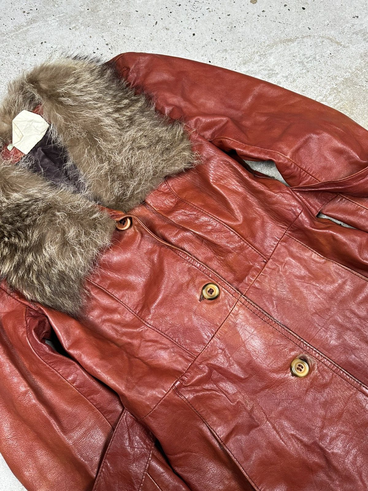 Vintage Vintage 90s Genuine Leather Fur Collar Long Coat Size L / US 10 / IT 46 - 10 Thumbnail