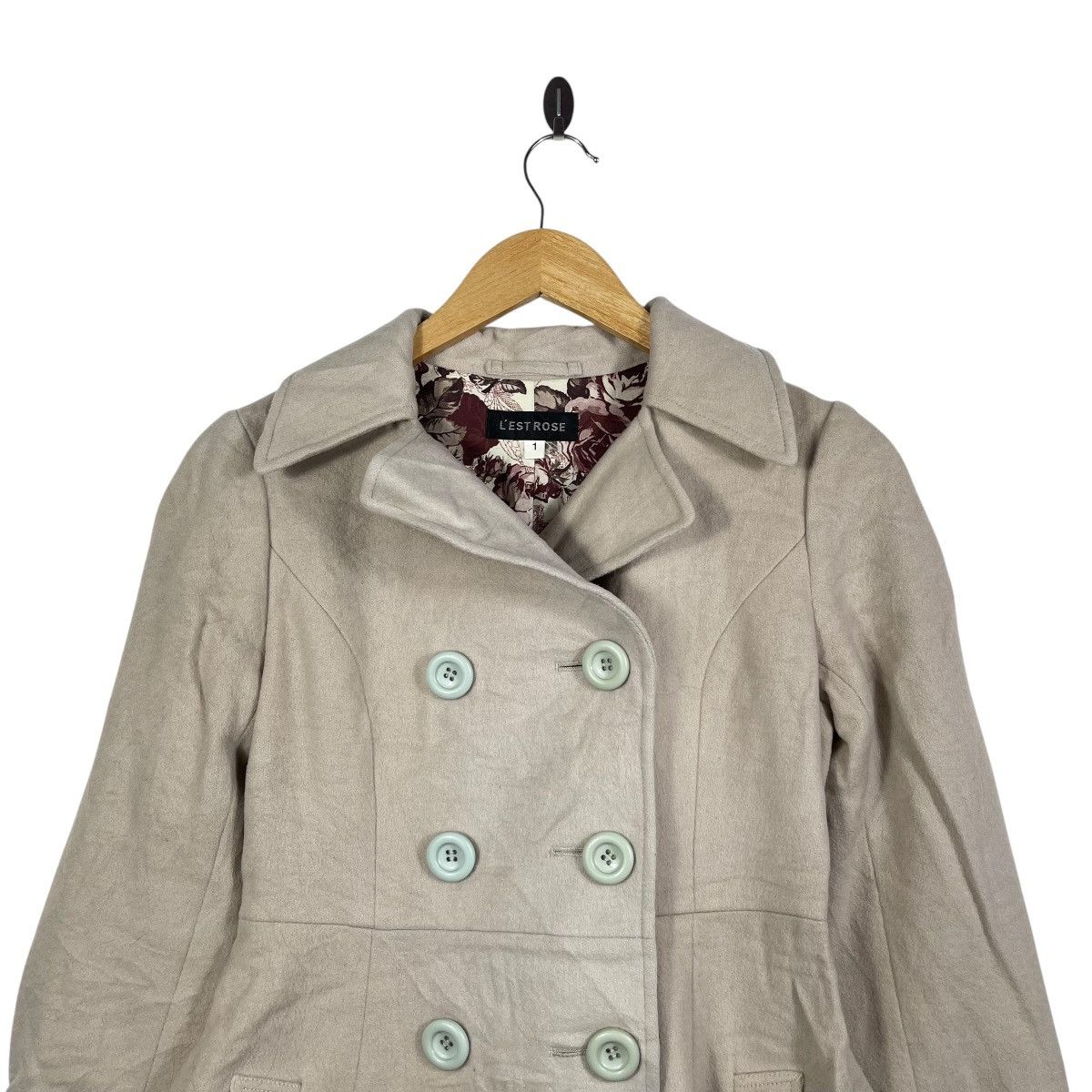 Vintage L’Est Rose Double Breasted Flare Coat Beige Princess Cut Size S / US 4 / IT 40 - 2 Thumbnail
