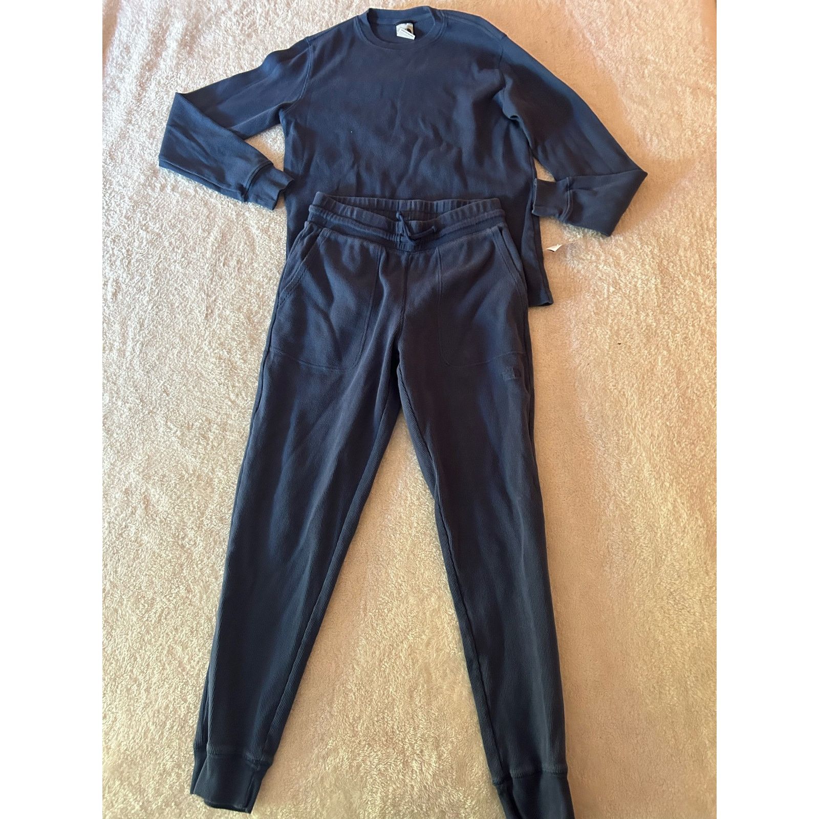 The North Face Blue Waffle Knit Set Size Medium