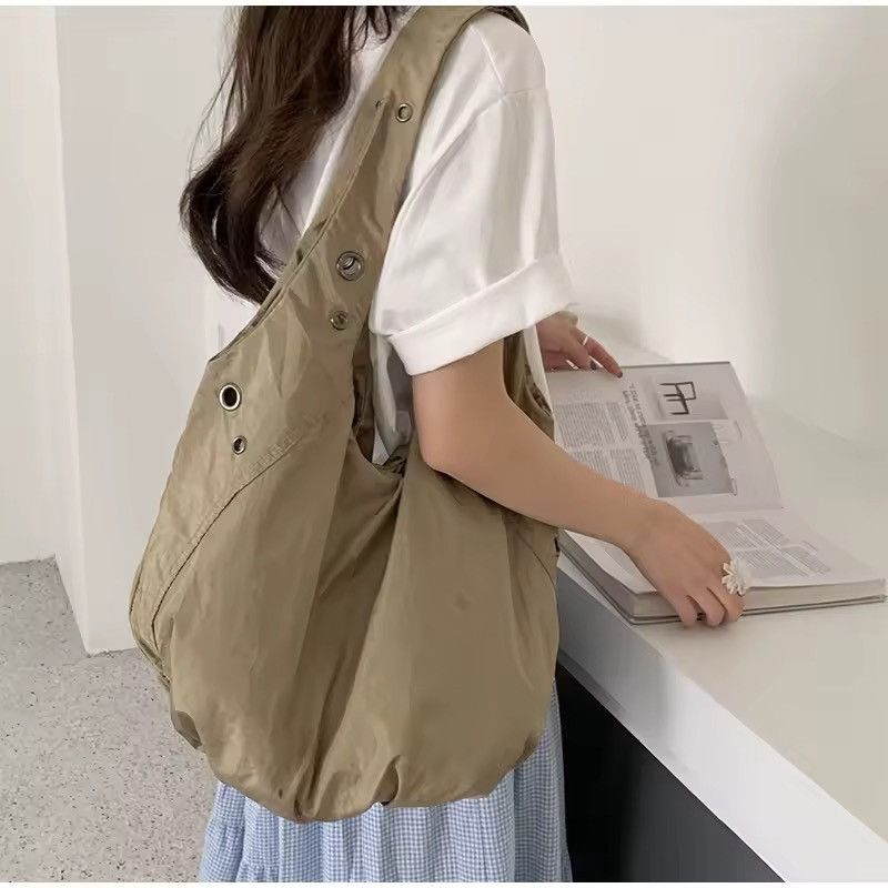 Other Khaki Outdoor Streetwear Pleated Rivet Retro Shoulder Bag Size ONE SIZE - 1 Thumbnail