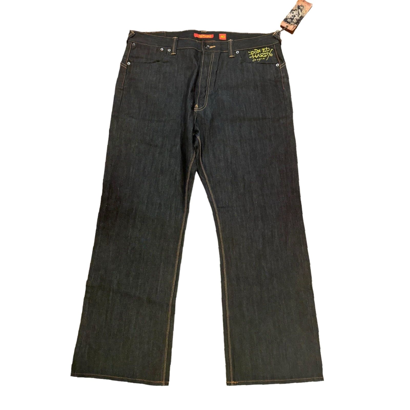 Ed Hardy VINTAGE Ed Hardy Tiger RDMBL Alive N Aware Denim Jeans 40x32 Mens Jeans 5-Pocket Design Black Cotton Denim Embroidered Relaxed Wide-Leg INSEAM 32 in Size US 40 / EU 56 - 2 Thumbnail