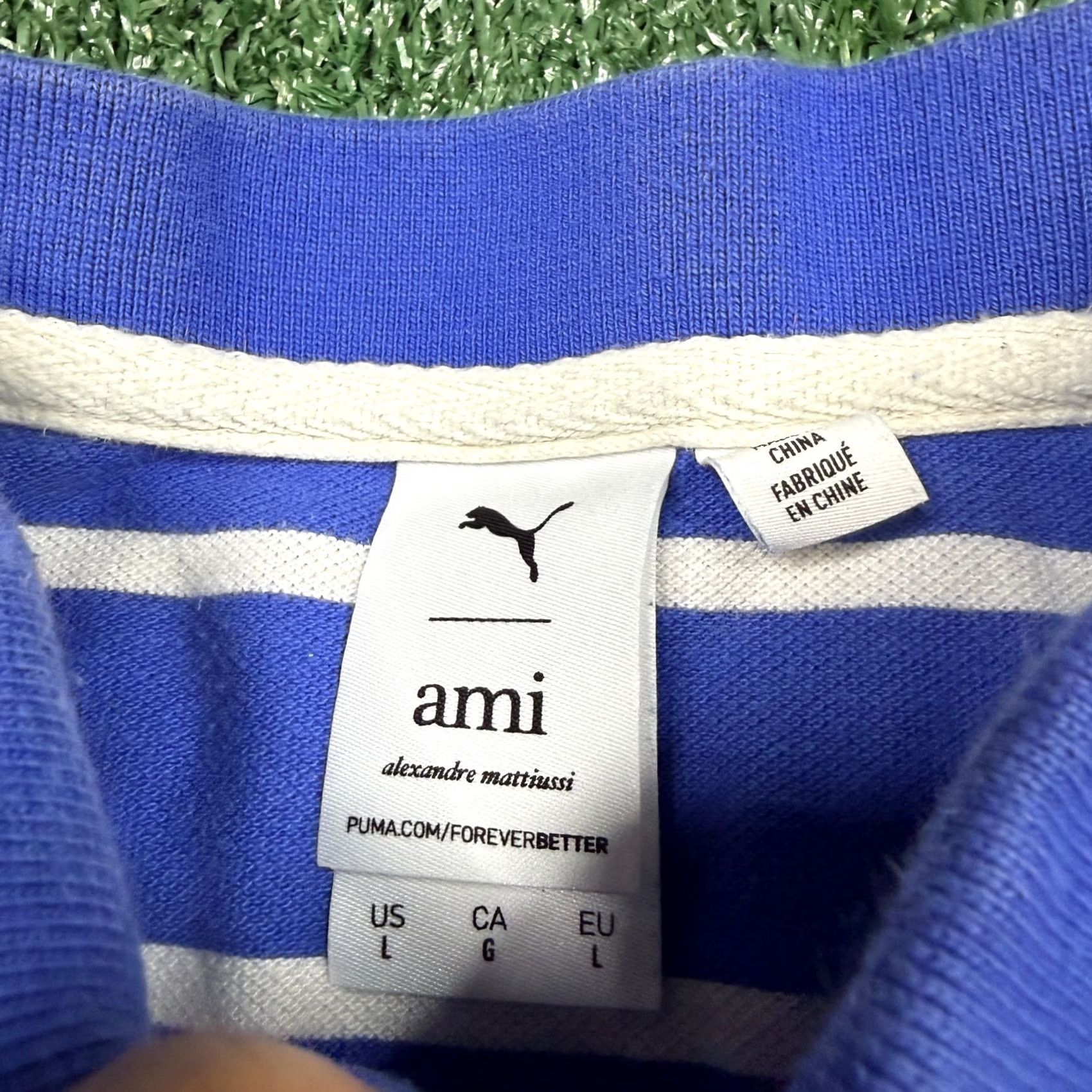 Puma Puma X Ami Polo Shirt Men L Blue Striped Short Sleeve Sportswear Casual Golf Polo Shirt Mens Size US L / EU 52-54 / 3 - 3 Thumbnail