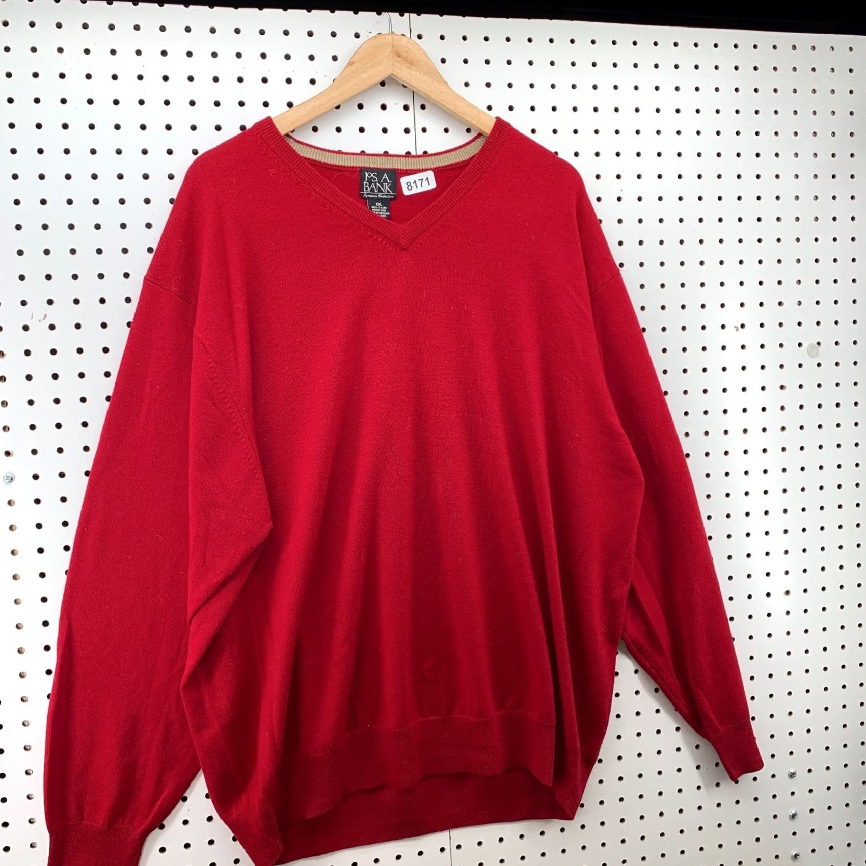 Jos. A. Bank VINTAGE Jos A Bank 100% Merino Wool Sweater Red Mens 2XL Italian V Neck Pullover Knit Holiday Decade 90s Mens Size US XXL / EU 58 / 5 - 4 Thumbnail