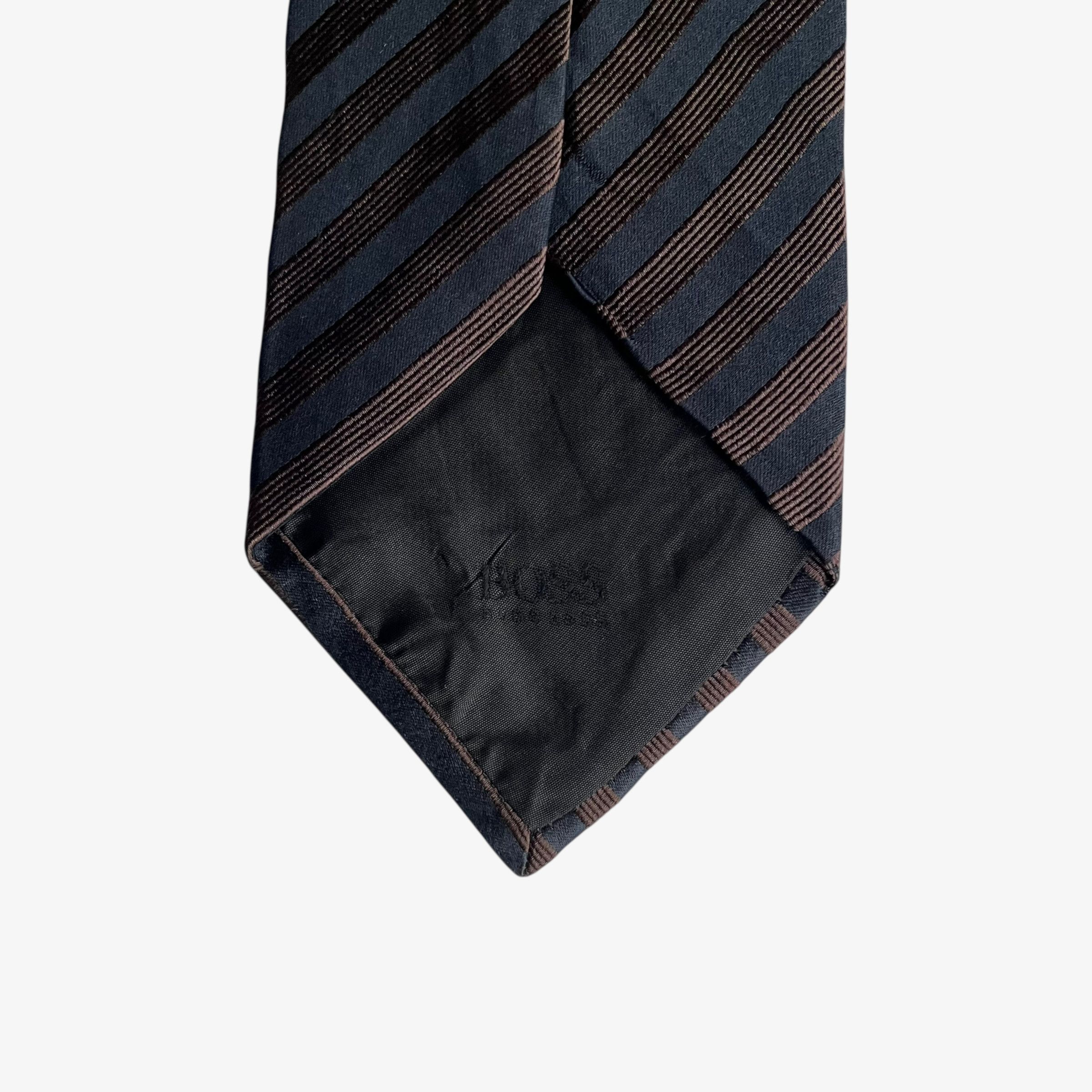 Hugo Boss Vintage 90s Hugo Boss Brown & Black Striped Silk Tie Size ONE SIZE - 2 Thumbnail