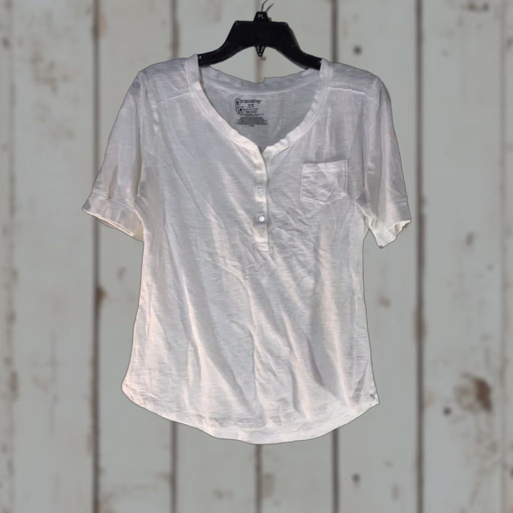 Vintage Nobo Women's T-Shirt XL White Short Sleeve V-Neck Button Pocket Casual Basic Summer Cotton Size XL / US 12-14 / IT 48-50 - 1 Thumbnail