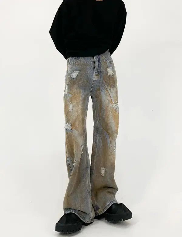 VIBE Retro distressed loose fitting straight leg hand drawn jeans Size US 30 / EU 46 - 3 Thumbnail