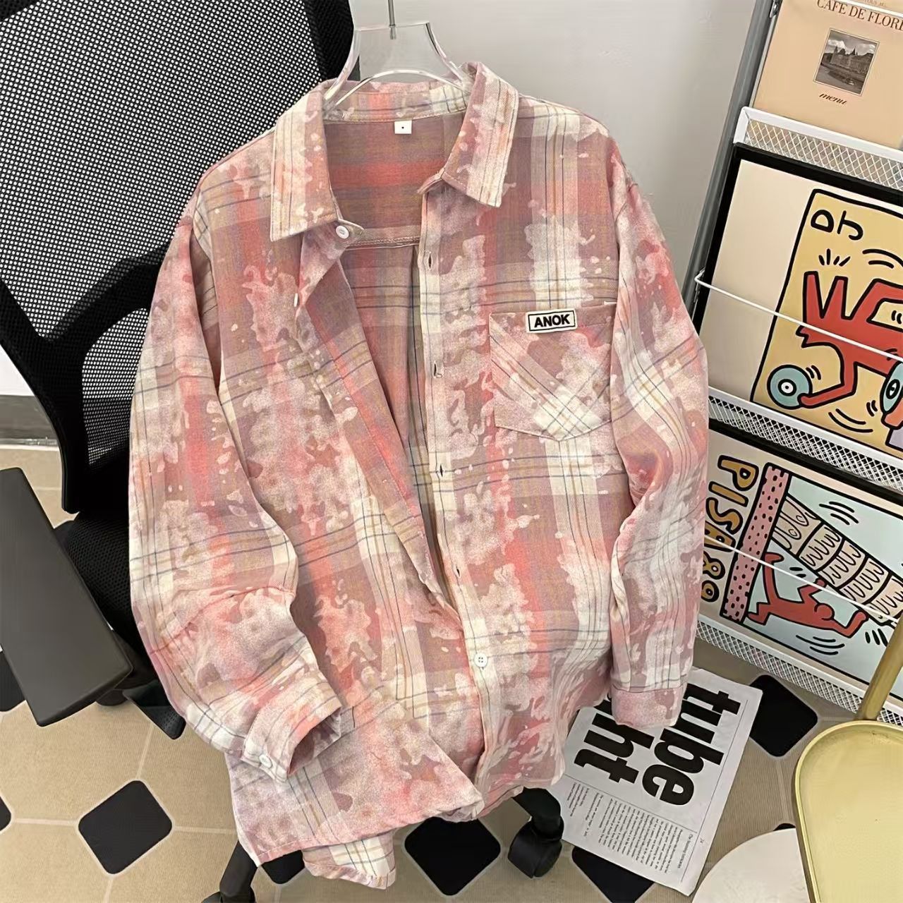 Vintage Pink Bleach Dye Plaid Button-Up | Oversized Streetwear Size US M / EU 48-50 / 2 - 2 Thumbnail