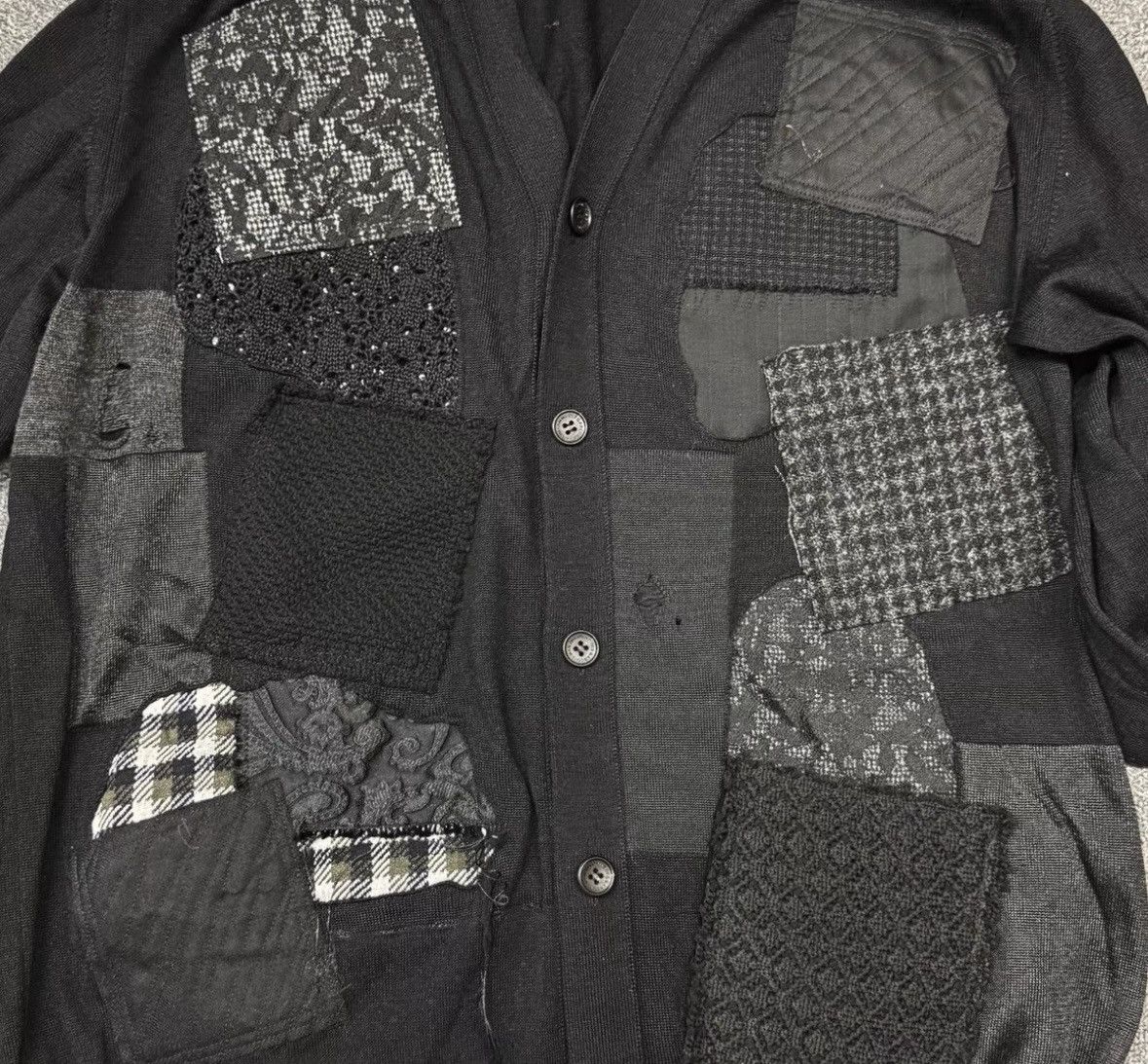 Junya Watanabe Junya Watanabe Distressed Patchwork Knit Open Cardigan Size US M / EU 48-50 / 2 - 3 Thumbnail