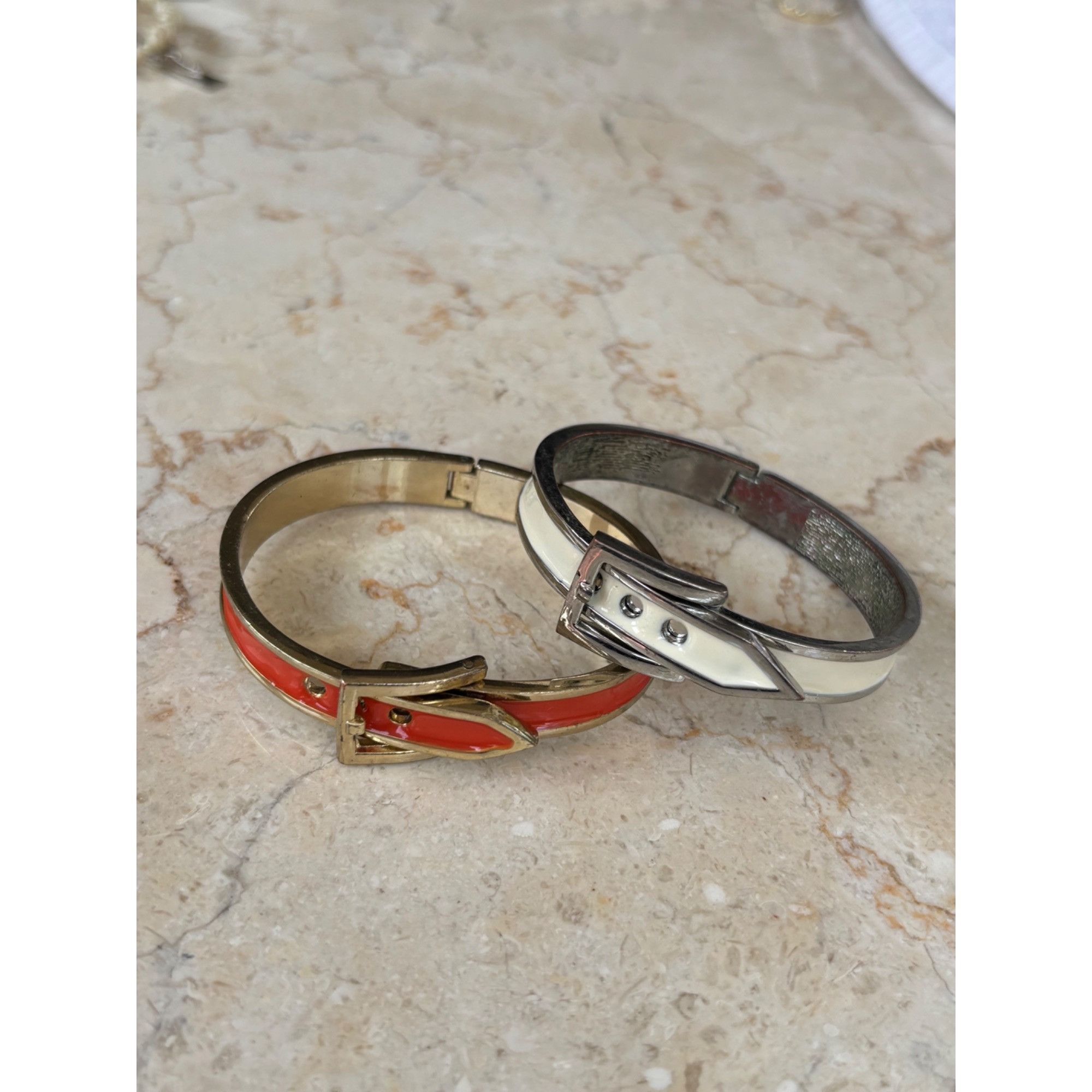 Other Gold-Tone orange & White Enamel Buckle Bangle Bracelets Set Size ONE SIZE - 1 Thumbnail