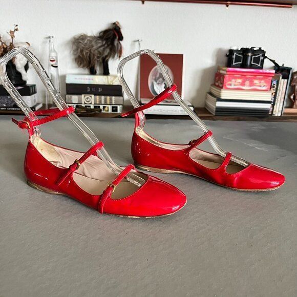 Miu Miu Miu Miu Patent Leather Triple Strap Mary Jane Flats Size US 7 / IT 37 - 1 Thumbnail