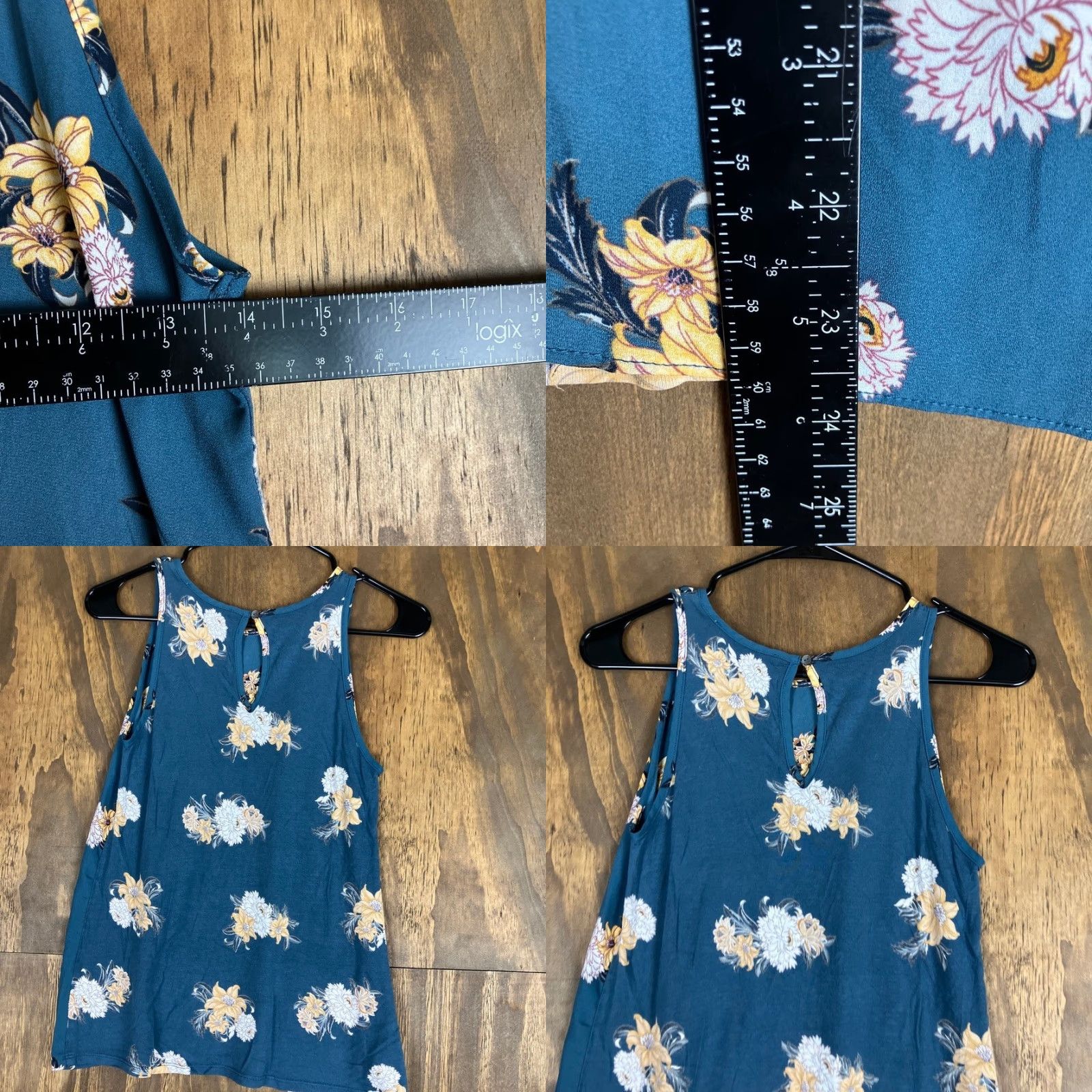 Loft VINTAGE LOFT Womens Tank Top Blue White Floral Petite Crew Neck Keyhole Back XXSP Size XXS / US 00 / IT 34 - 8 Thumbnail