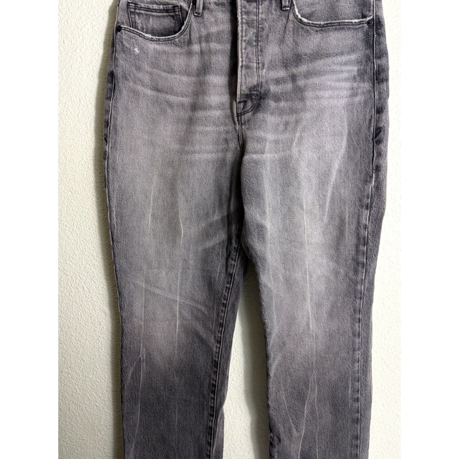 Good American Good American Jeans Womens 12 Black Twisted Slit Straight Leg 31x32 Denim Cotton Stretch 5-Pocket High Rise Modern 90s City College Size 34" / US 12 / IT 48 - 3 Thumbnail