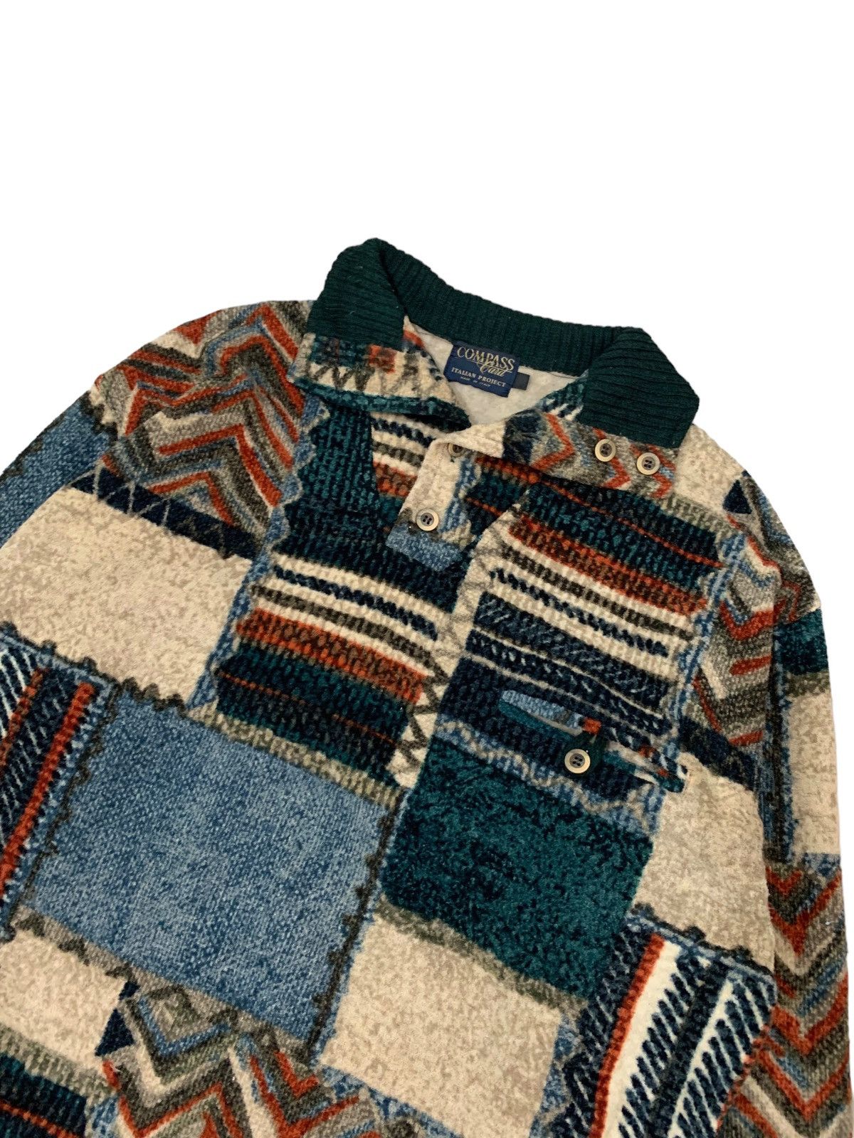 Vintage 🇮🇹Vintage Compass Card Patchwork Wool Half Button Sweater Size US M / EU 48-50 / 2 - 4 Thumbnail