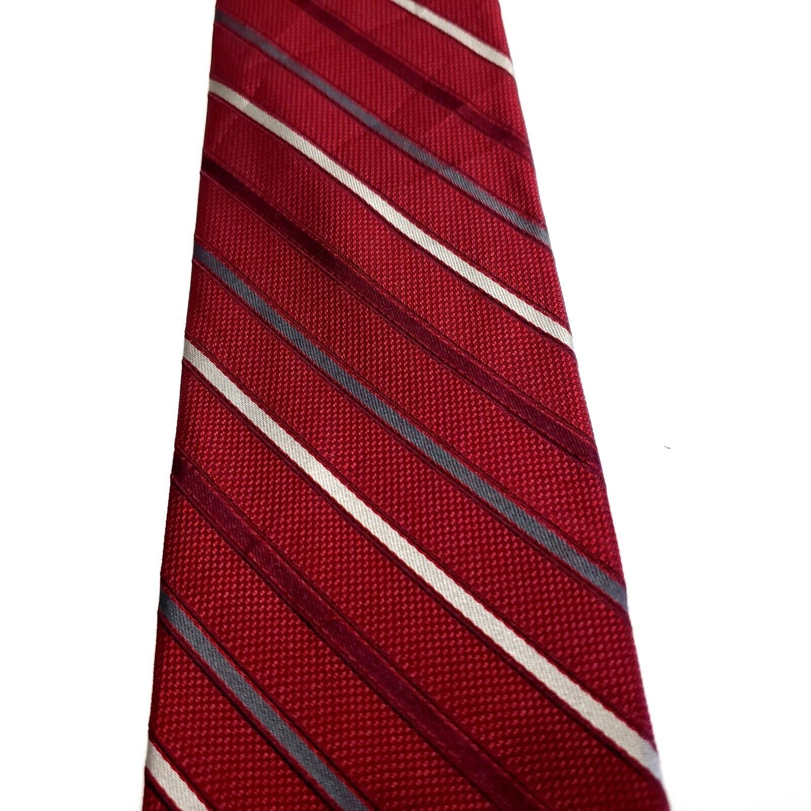 Calvin Klein Calvin Klein Red Silk Tie Woven Striped Size ONE SIZE - 2 Thumbnail