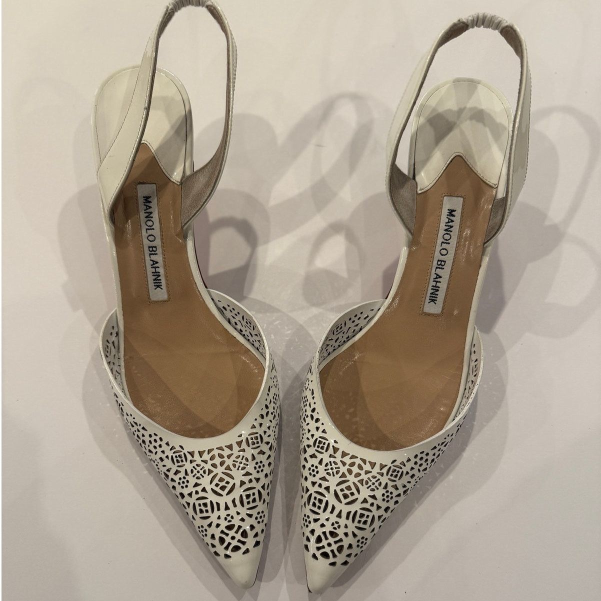 Manolo Blahnik Manolo Blahnik Carolyne White Leather Vintage Slingback 41 Size US 11 / IT 41 - 1 Thumbnail