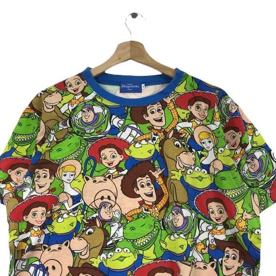 Disney Vtg TOY STORY MOVIE Full Print Cartoon Tee Shirt Pixar Size L / US 10 / IT 46 - 2 Thumbnail